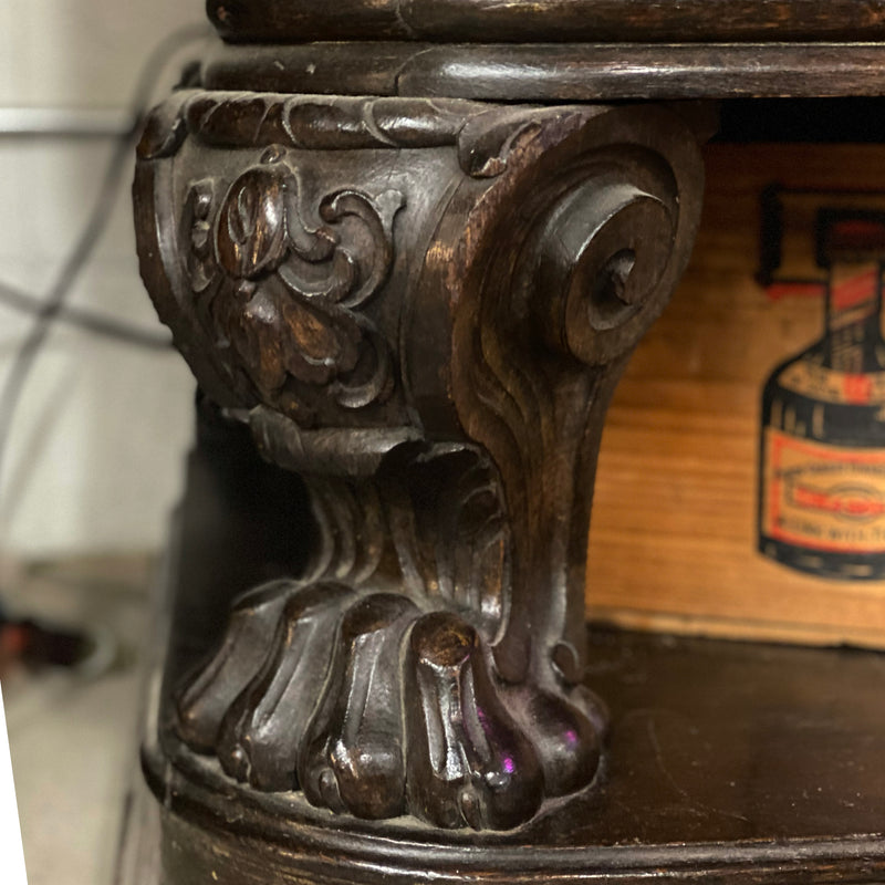 Oak Sideboard Bar with Carved and Raised Box Backsplash with Side Wings