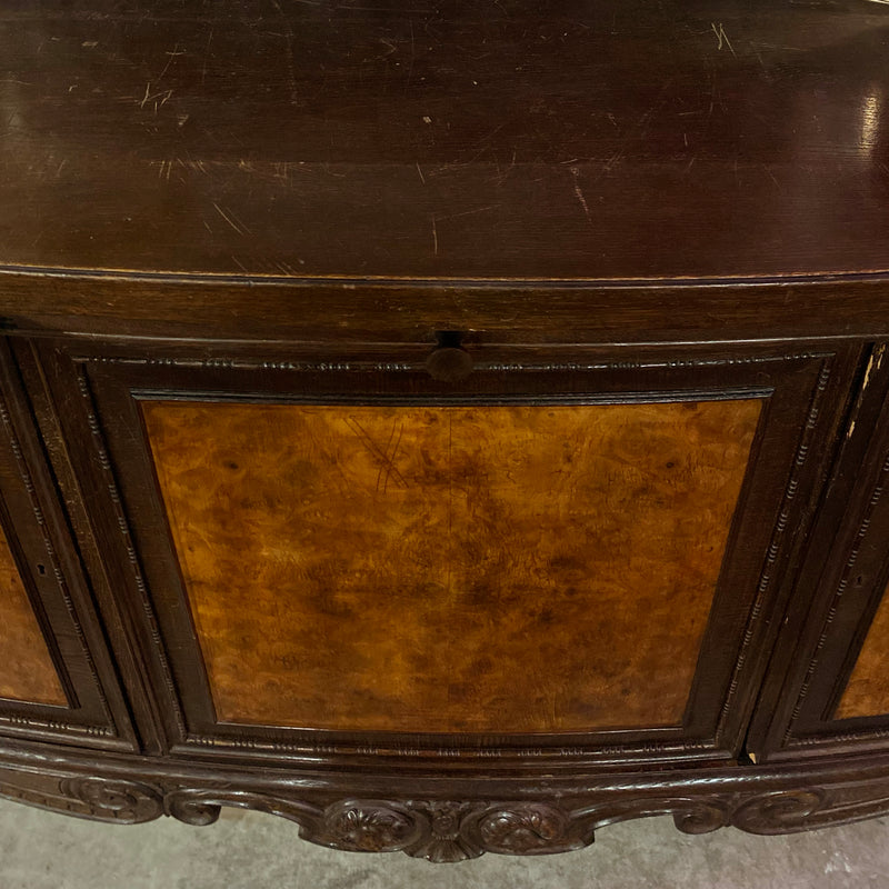 Oak Sideboard Bar with Carved and Raised Box Backsplash with Side Wings