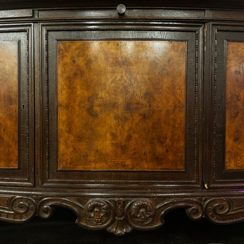 Oak Sideboard Bar with Carved and Raised Box Backsplash with Side Wings