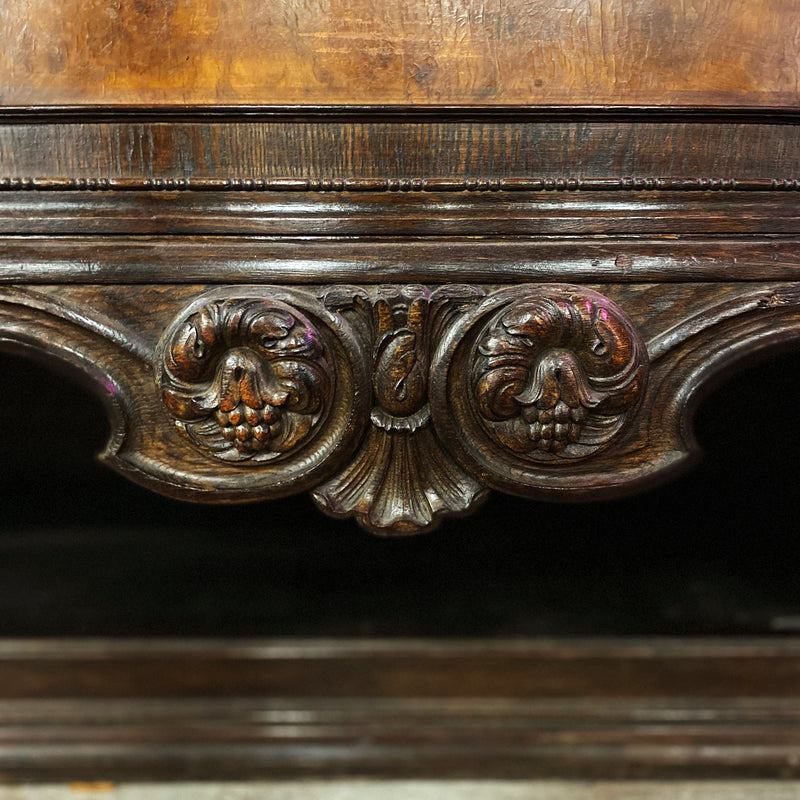 Oak Sideboard Bar with Carved and Raised Box Backsplash with Side Wings