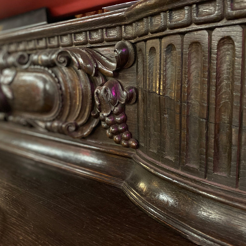 Oak Sideboard Bar with Carved and Raised Box Backsplash with Side Wings