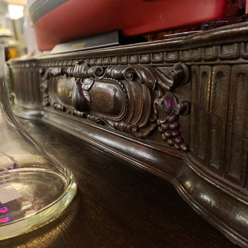 Oak Sideboard Bar with Carved and Raised Box Backsplash with Side Wings