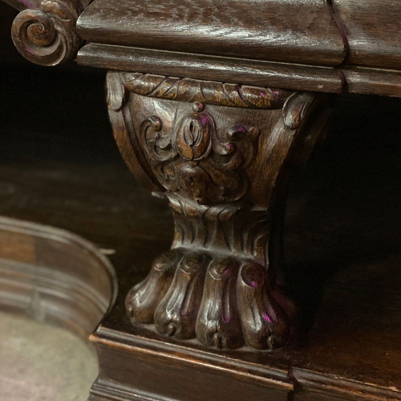 Oak Sideboard Bar with Carved and Raised Box Backsplash with Side Wings