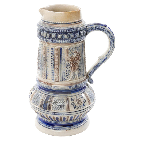 Blue and Beige Salt Glaze Beer Stein/ Pitcher