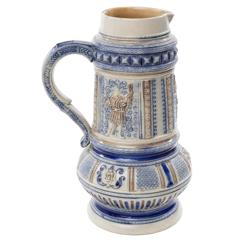 Blue and Beige Salt Glaze Beer Stein/ Pitcher