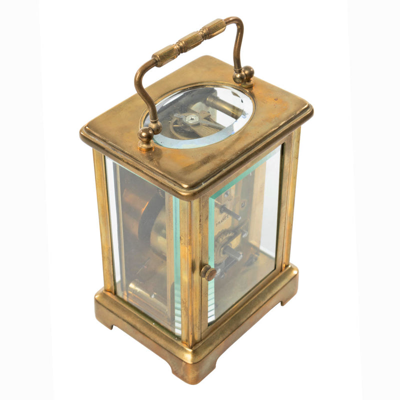 Brass French Carriage Clock with Bevelled Glass and Red Velvet Lined Case (with Key)