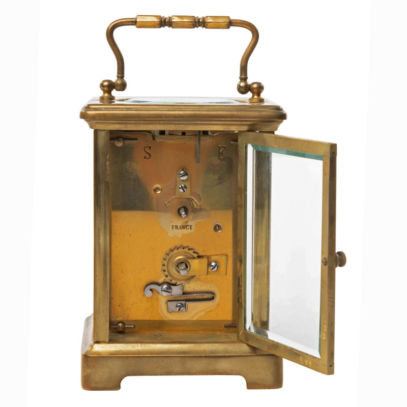 Brass French Carriage Clock with Bevelled Glass and Red Velvet Lined Case (with Key)