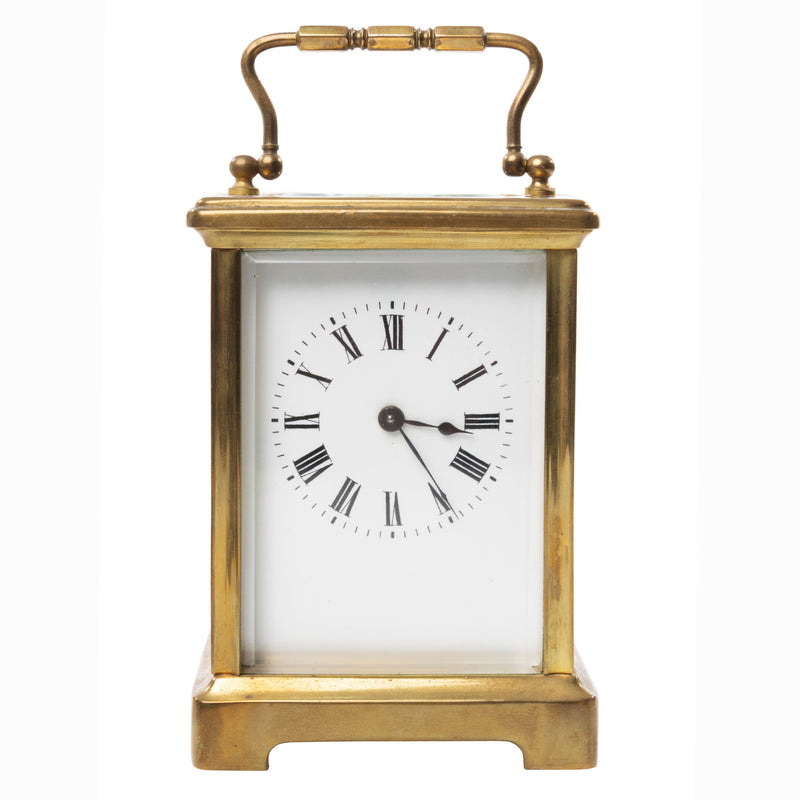 Brass French Carriage Clock with Bevelled Glass and Red Velvet Lined Case (with Key)