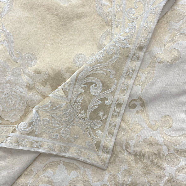 Champagne and Cream Coloured Rose Damask Reversible Tablecloth