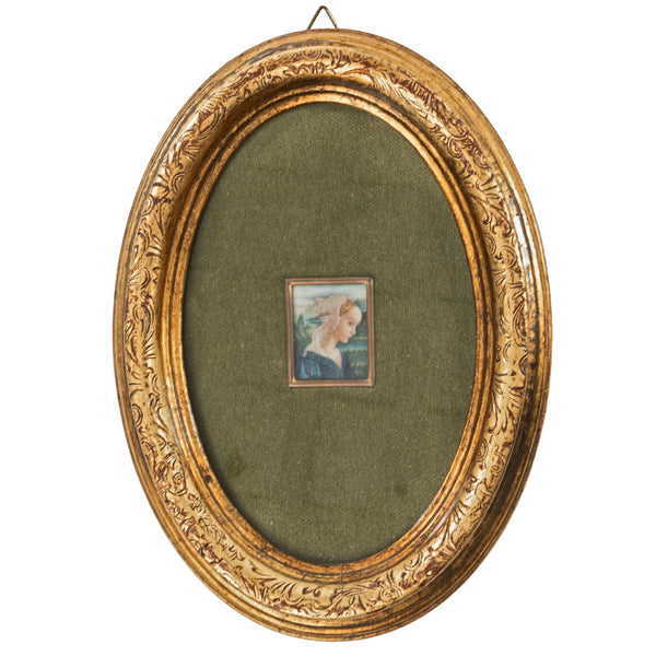 Gold Painted Oval Frame with Miniature "Madonna col Bambino e angeli" on Porcelain