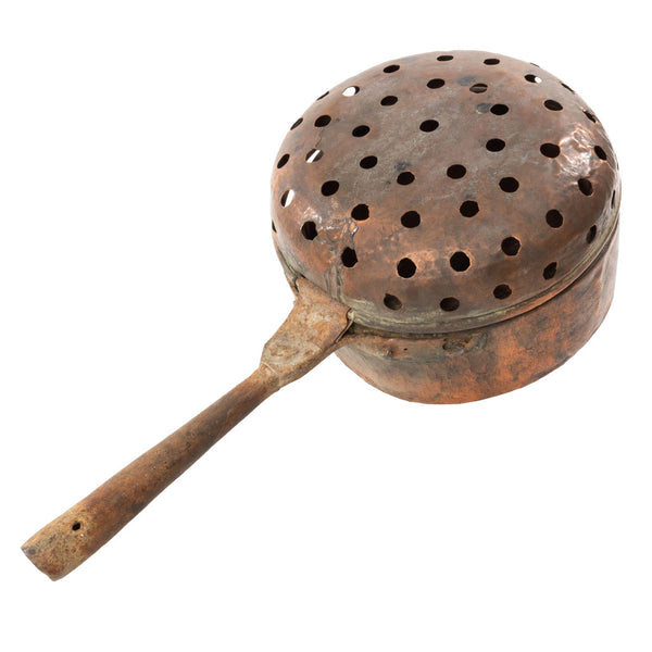 Primitive Hand Forged Copper Lidded Chestnut Roaster with 8" Handle