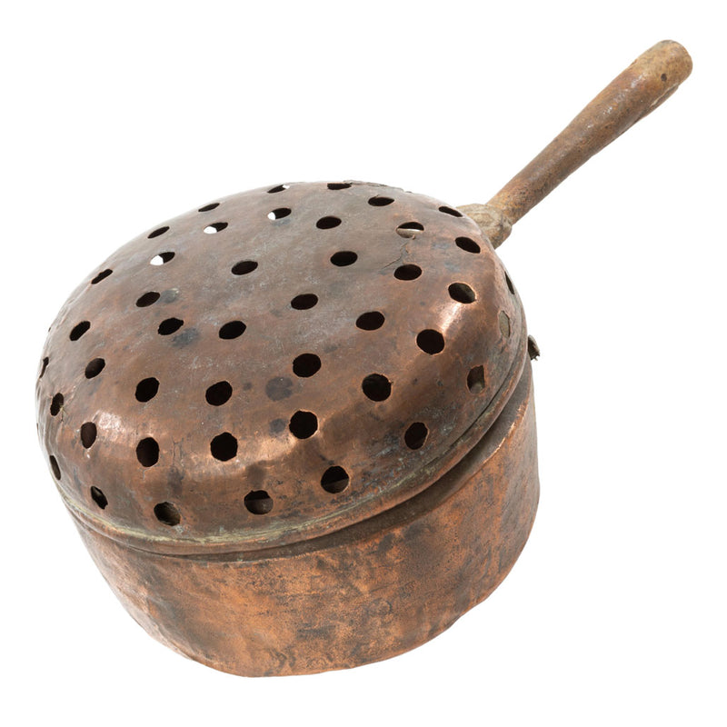 Primitive Hand Forged Copper Lidded Chestnut Roaster with 8" Handle