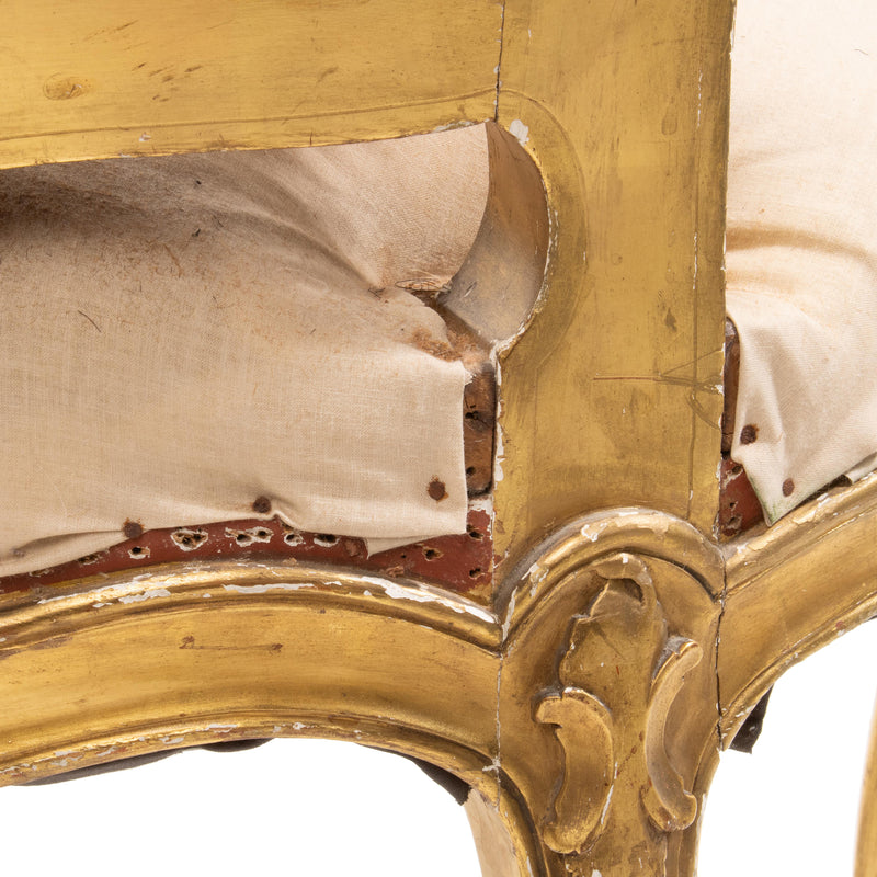 Victorian French Provincial Louis XV Style Gold Gilt Arm Chair