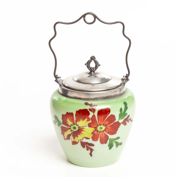 Hand Painted Glass Biscuit Barrel